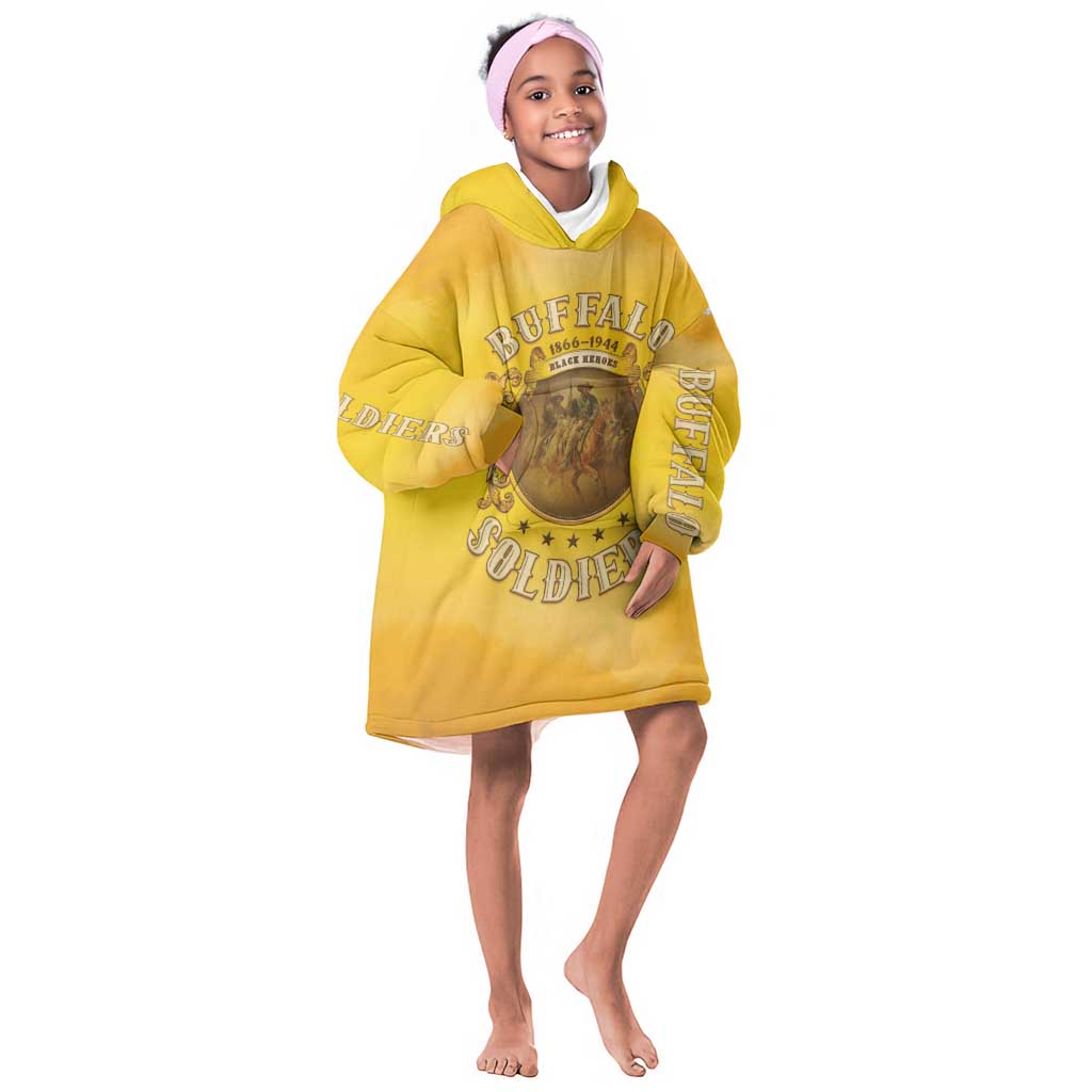Honor Buffalo Soldiers Kid Wearable Blanket Hoodie African American Cavalry Yellow Version - African Pride