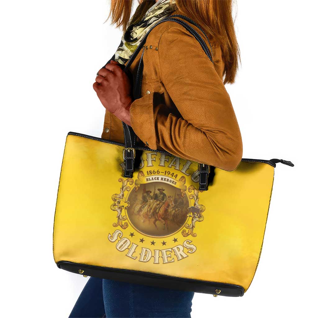 Honor Buffalo Soldiers Leather Tote Bag African American Cavalry Yellow Version - African Pride