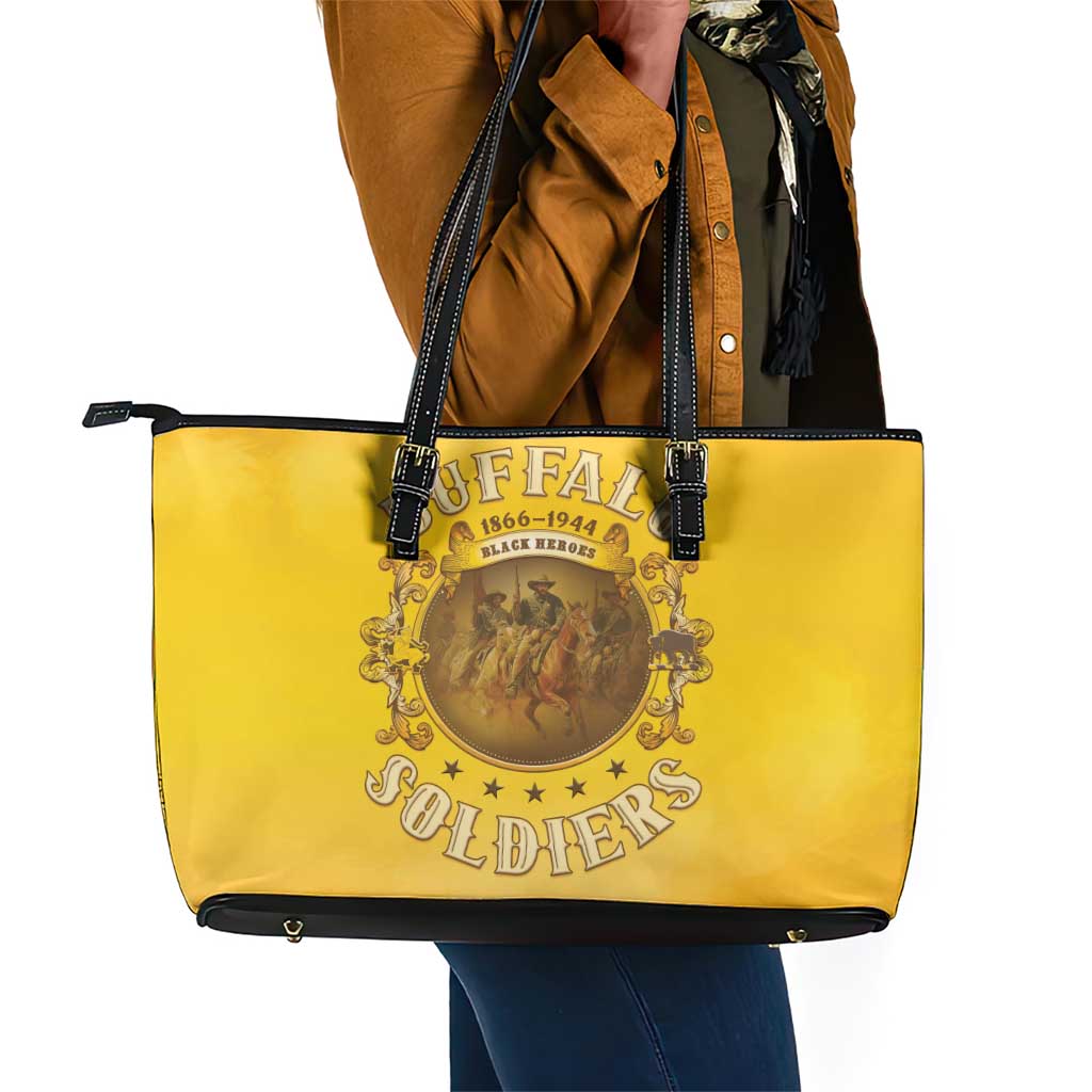 Honor Buffalo Soldiers Leather Tote Bag African American Cavalry Yellow Version - African Pride