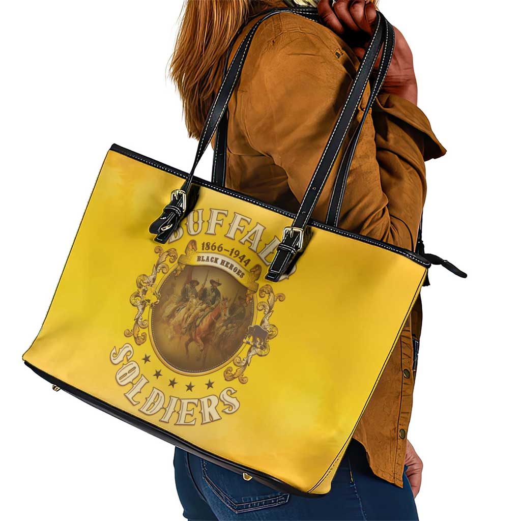 Honor Buffalo Soldiers Leather Tote Bag African American Cavalry Yellow Version - African Pride