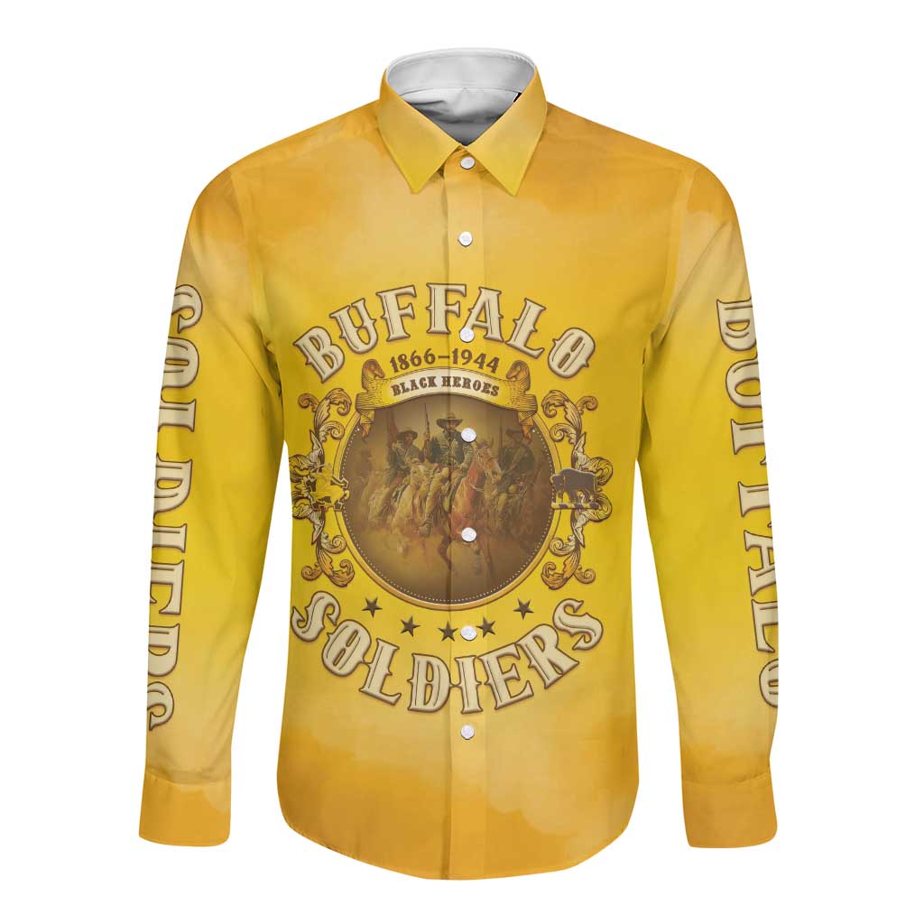 Honor Buffalo Soldiers Long Sleeve Button Shirt African American Cavalry Yellow Version - African Pride