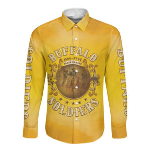 Honor Buffalo Soldiers Long Sleeve Button Shirt African American Cavalry Yellow Version - African Pride