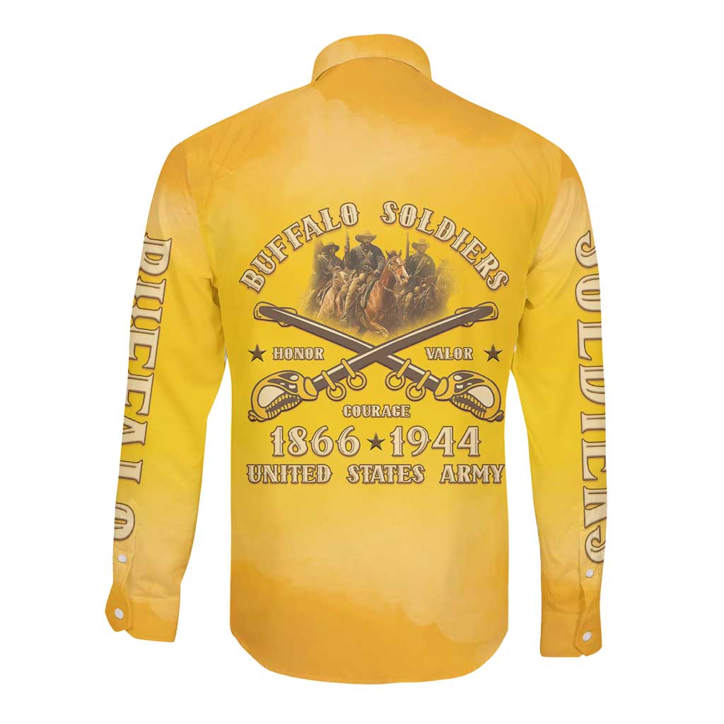 Honor Buffalo Soldiers Long Sleeve Button Shirt African American Cavalry Yellow Version - African Pride