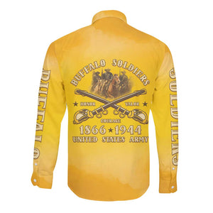Honor Buffalo Soldiers Long Sleeve Button Shirt African American Cavalry Yellow Version - African Pride