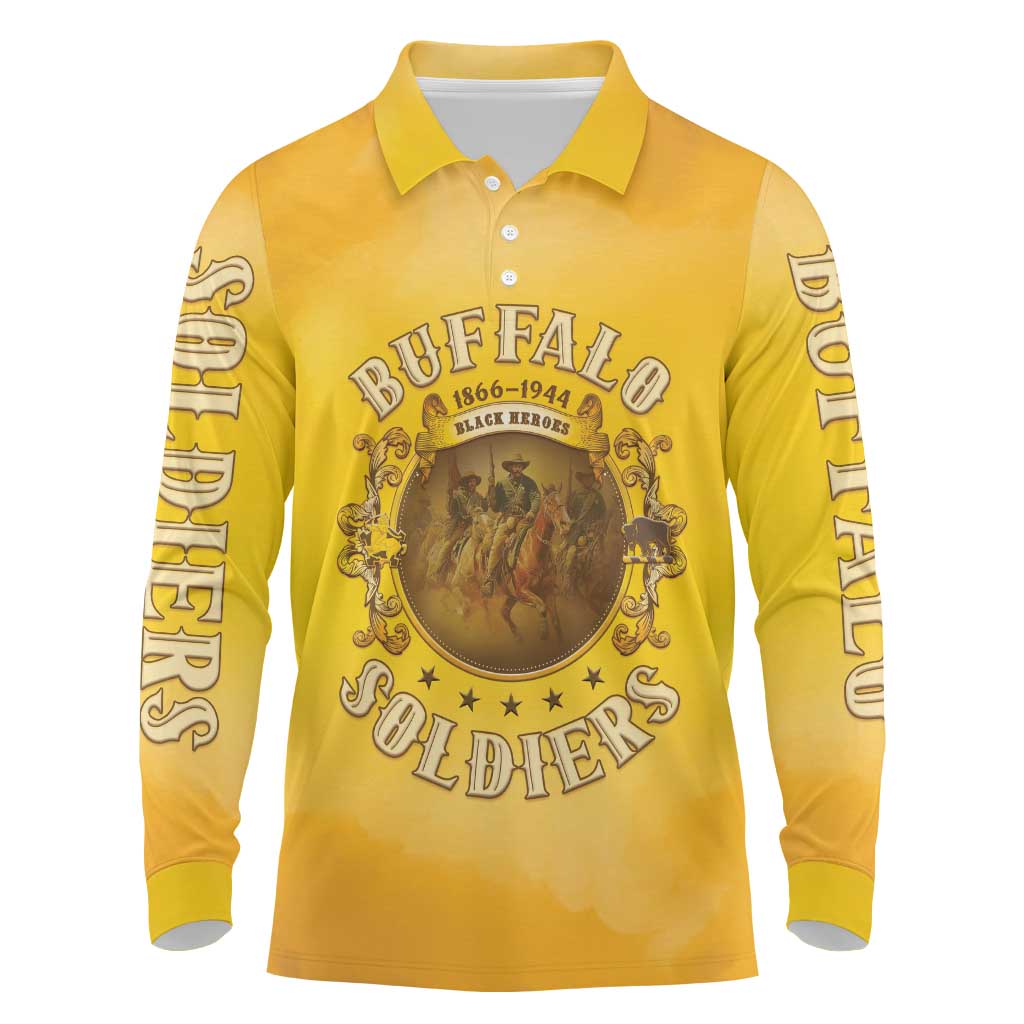 Honor Buffalo Soldiers Long Sleeve Polo Shirt African American Cavalry Yellow Version - African Pride