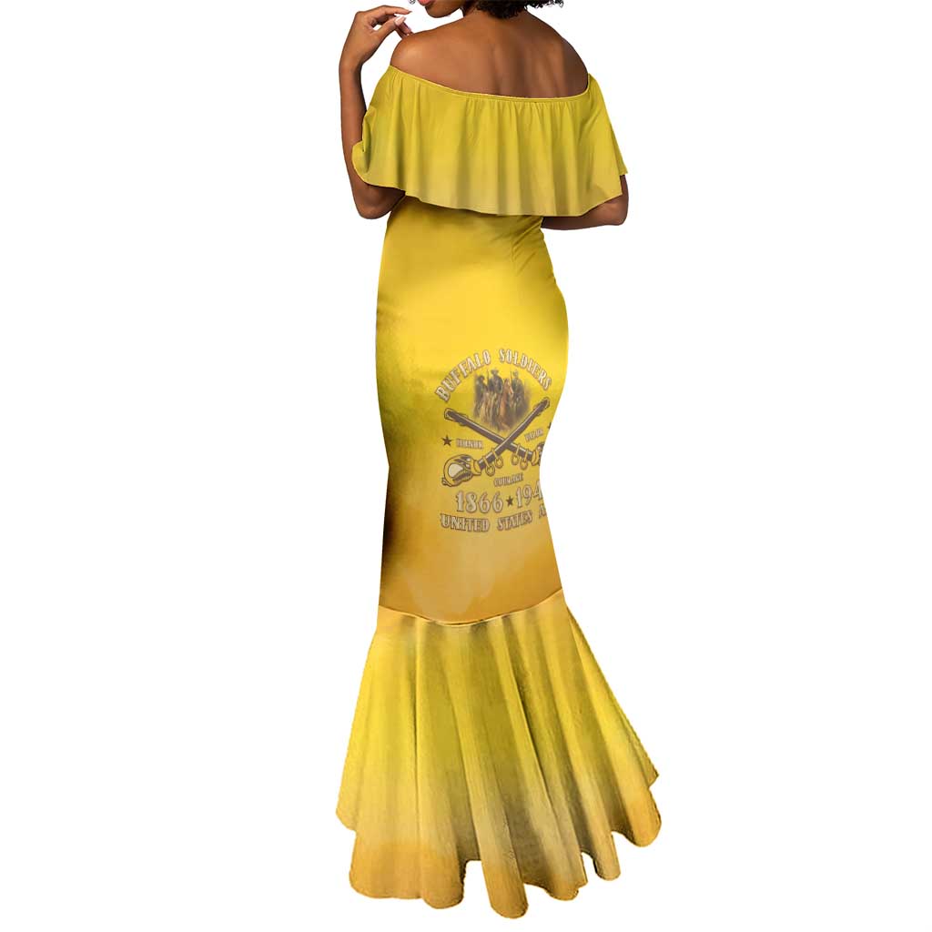 Honor Buffalo Soldiers Mermaid Dress African American Cavalry Yellow Version - African Pride
