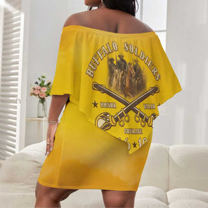 Honor Buffalo Soldiers Off Shoulder Short Dress African American Cavalry Yellow Version - African Pride