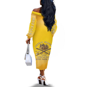 Honor Buffalo Soldiers Off The Shoulder Long Sleeve Dress African American Cavalry Yellow Version - African Pride