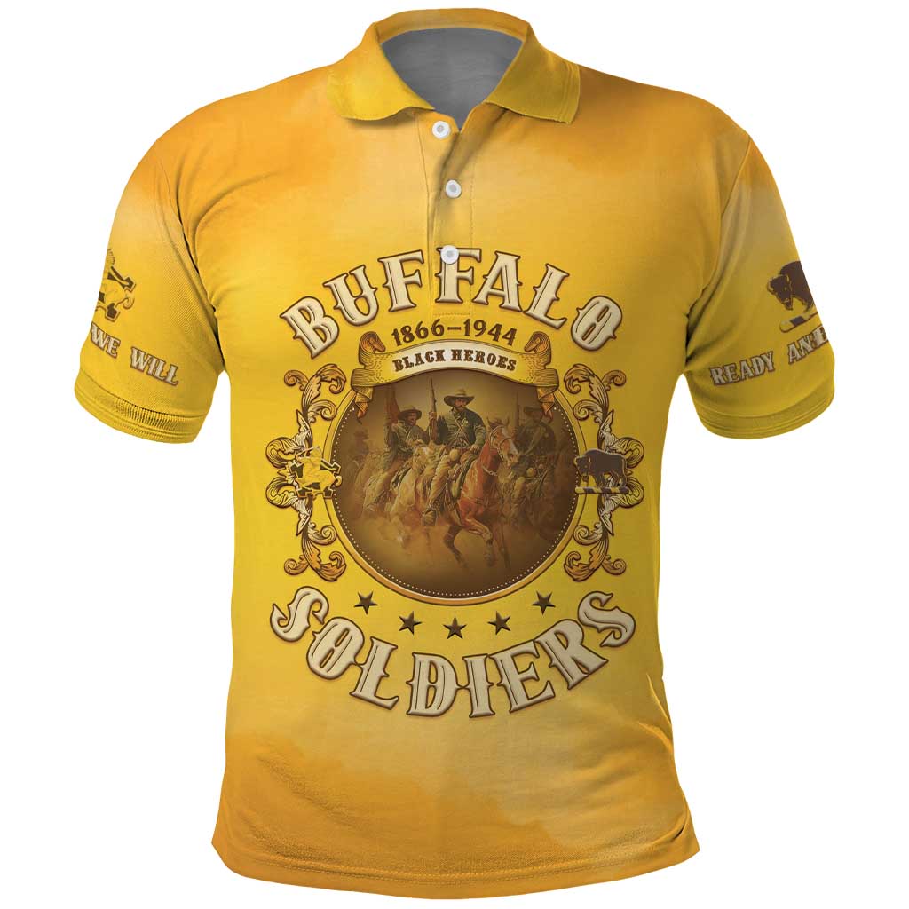 Honor Buffalo Soldiers Polo Shirt African American Cavalry Yellow Version - African Pride