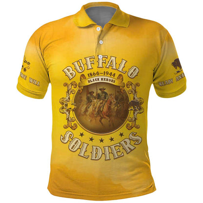 Honor Buffalo Soldiers Polo Shirt African American Cavalry Yellow Version - African Pride