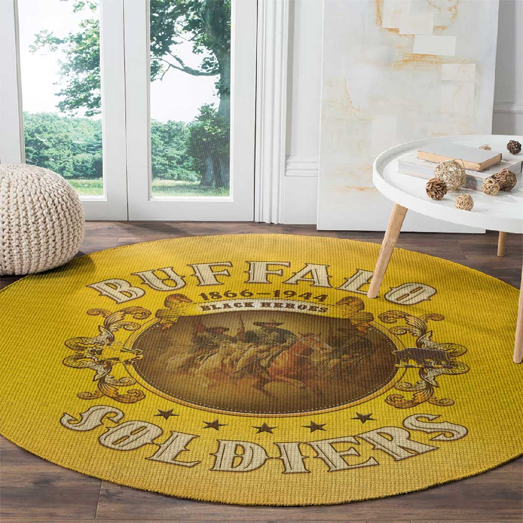 Honor Buffalo Soldiers Round Carpet African American Cavalry Yellow Version - African Pride