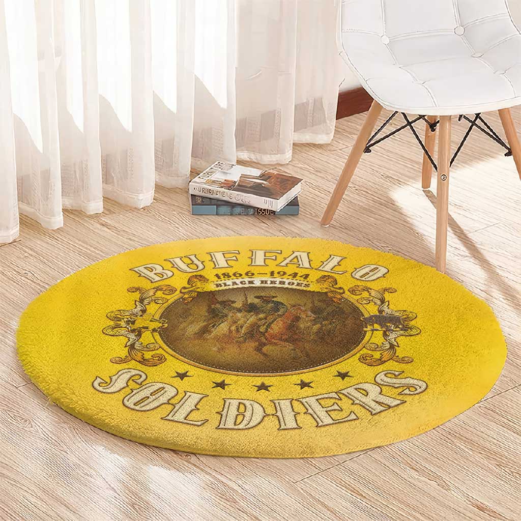 Honor Buffalo Soldiers Round Carpet African American Cavalry Yellow Version - African Pride