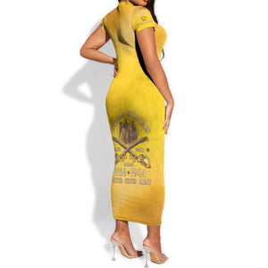 Honor Buffalo Soldiers Short Sleeve Bodycon Dress African American Cavalry Yellow Version - African Pride