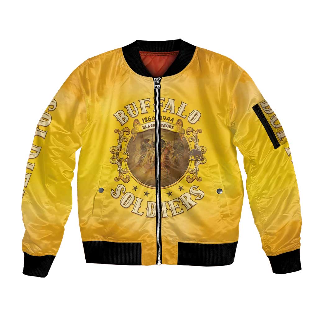 Honor Buffalo Soldiers Sleeve Zip Bomber Jacket African American Cavalry Yellow Version - African Pride