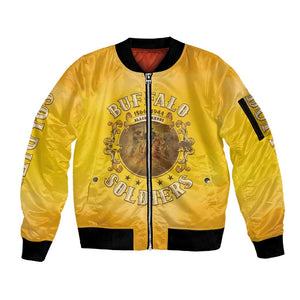 Honor Buffalo Soldiers Sleeve Zip Bomber Jacket African American Cavalry Yellow Version - African Pride