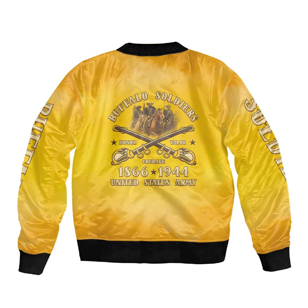 Honor Buffalo Soldiers Sleeve Zip Bomber Jacket African American Cavalry Yellow Version - African Pride