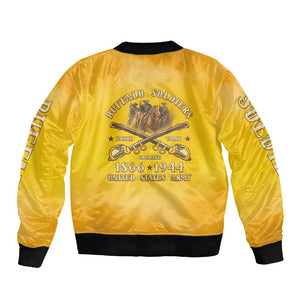 Honor Buffalo Soldiers Sleeve Zip Bomber Jacket African American Cavalry Yellow Version - African Pride