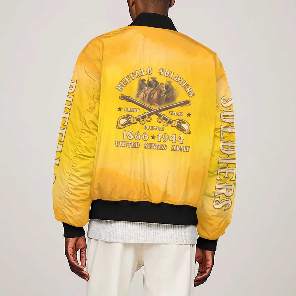 Honor Buffalo Soldiers Sleeve Zip Bomber Jacket African American Cavalry Yellow Version - African Pride