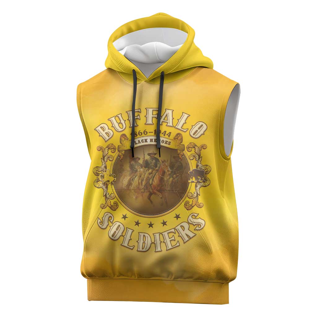 Honor Buffalo Soldiers Sleeveless Hoodie African American Cavalry Yellow Version - African Pride