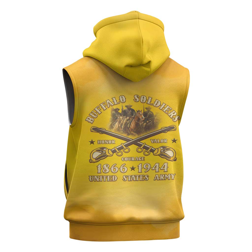 Honor Buffalo Soldiers Sleeveless Hoodie African American Cavalry Yellow Version - African Pride