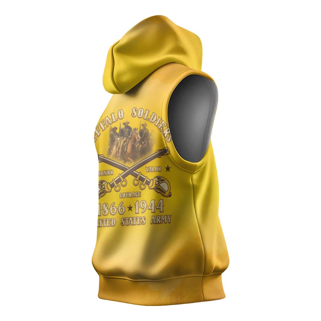 Honor Buffalo Soldiers Sleeveless Hoodie African American Cavalry Yellow Version - African Pride