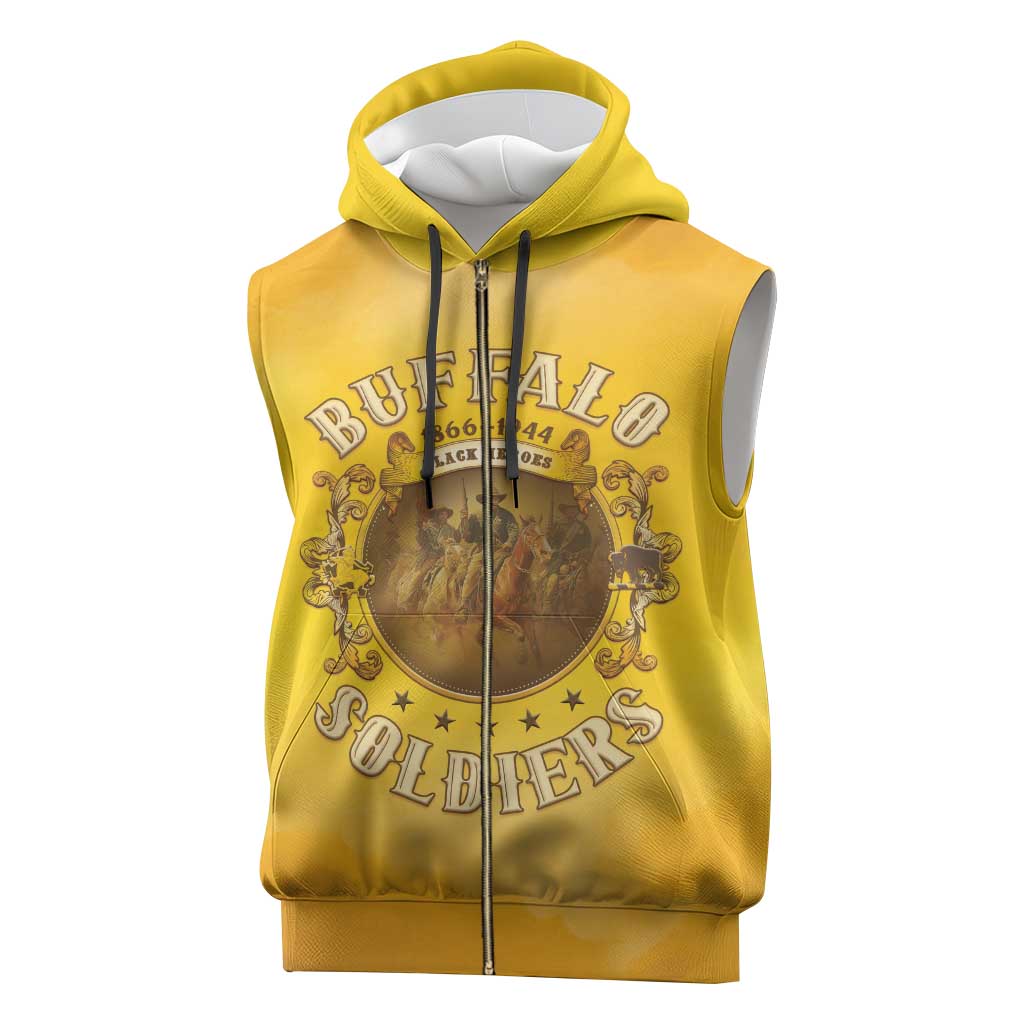 Honor Buffalo Soldiers Sleeveless Zip Hoodie African American Cavalry Yellow Version - African Pride