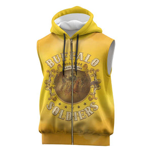 Honor Buffalo Soldiers Sleeveless Zip Hoodie African American Cavalry Yellow Version - African Pride