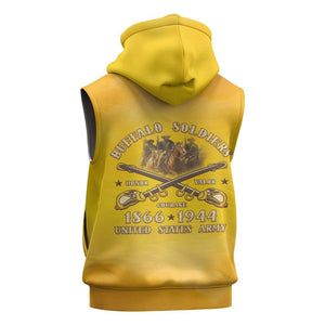 Honor Buffalo Soldiers Sleeveless Zip Hoodie African American Cavalry Yellow Version - African Pride