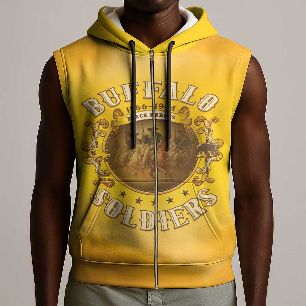 Honor Buffalo Soldiers Sleeveless Zip Hoodie African American Cavalry Yellow Version - African Pride