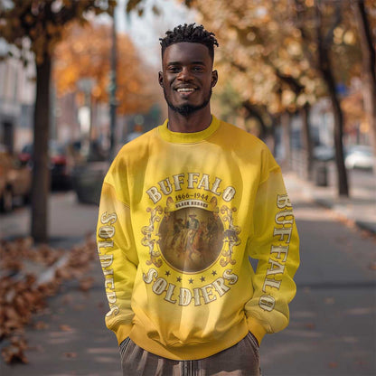 Honor Buffalo Soldiers Sweatshirt African American Cavalry Yellow Version - African Pride