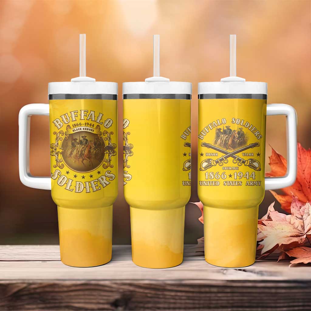 Honor Buffalo Soldiers Tumbler With Handle African American Cavalry Yellow Version - African Pride