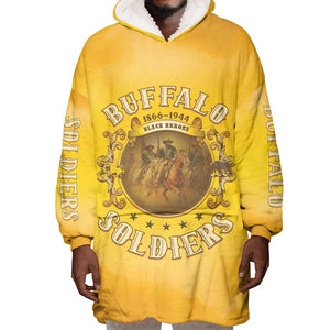 Honor Buffalo Soldiers Wearable Blanket Hoodie African American Cavalry Yellow Version - African Pride