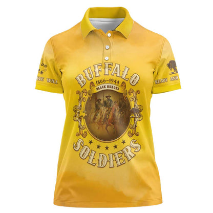 Honor Buffalo Soldiers Women Polo Shirt African American Cavalry Yellow Version - African Pride