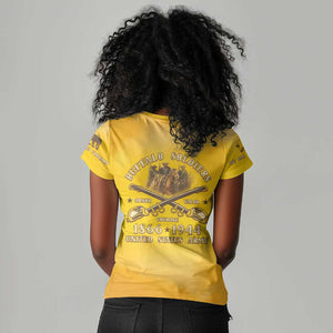 Honor Buffalo Soldiers Women V-Neck T-Shirt African American Cavalry Yellow Version - African Pride