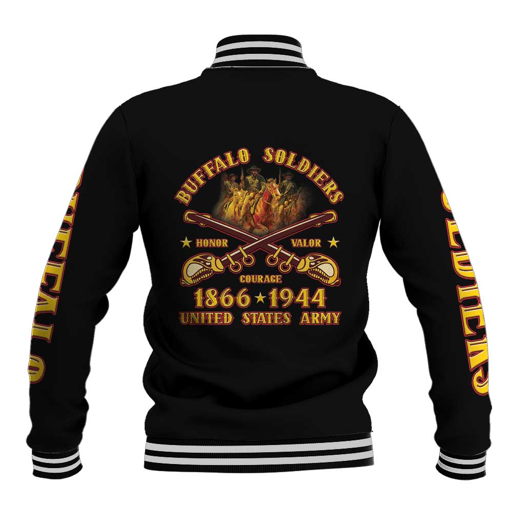 Honor Buffalo Soldiers Baseball Jacket African American Cavalry Black Version - African Pride