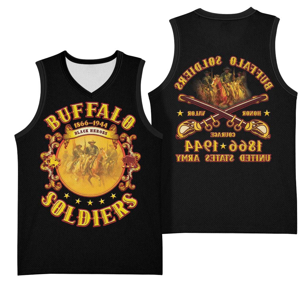 Honor Buffalo Soldiers Basketball Jersey African American Cavalry Black Version - African Pride