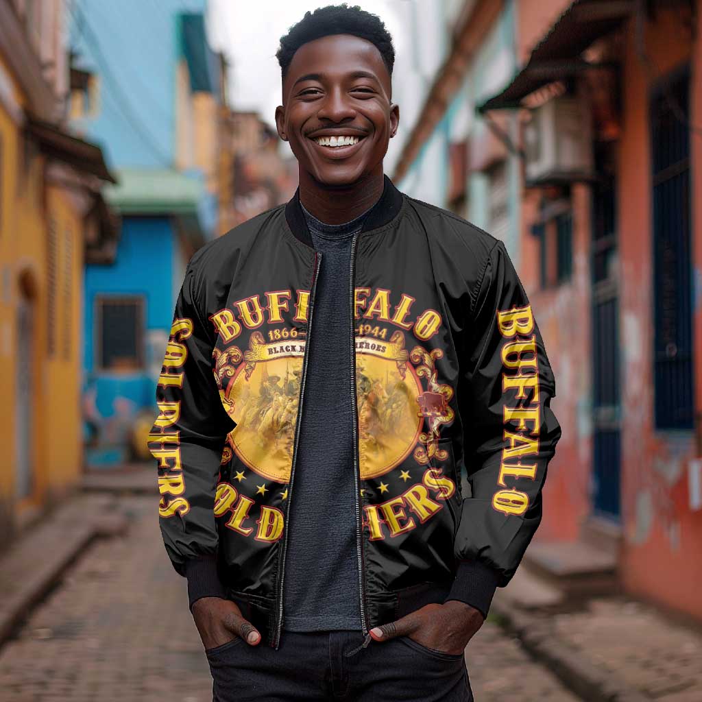 Honor Buffalo Soldiers Bomber Jacket African American Cavalry Black Version - African Pride