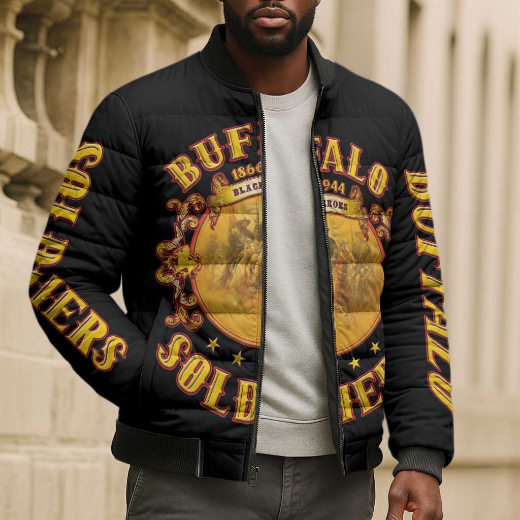 Honor Buffalo Soldiers Bomber Puffer Jacket African American Cavalry Black Version