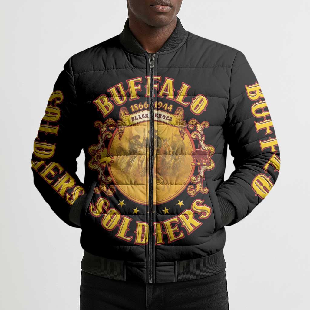 Honor Buffalo Soldiers Bomber Puffer Jacket African American Cavalry Black Version