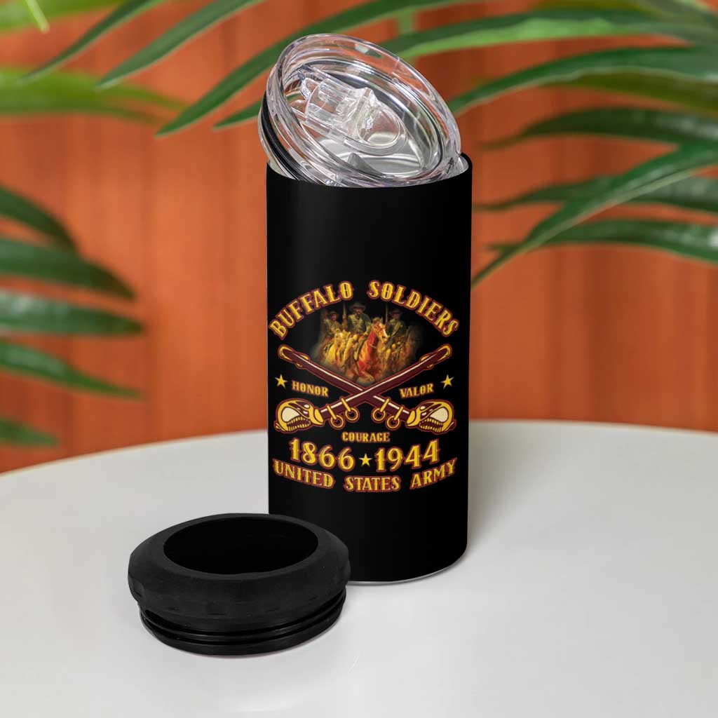 Honor Buffalo Soldiers 4 in 1 Can Cooler Tumbler African American Cavalry Black Version - African Pride