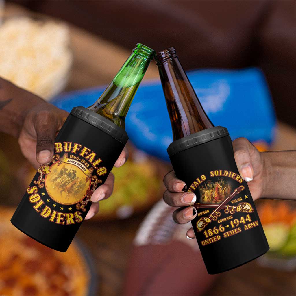 Honor Buffalo Soldiers 4 in 1 Can Cooler Tumbler African American Cavalry Black Version - African Pride