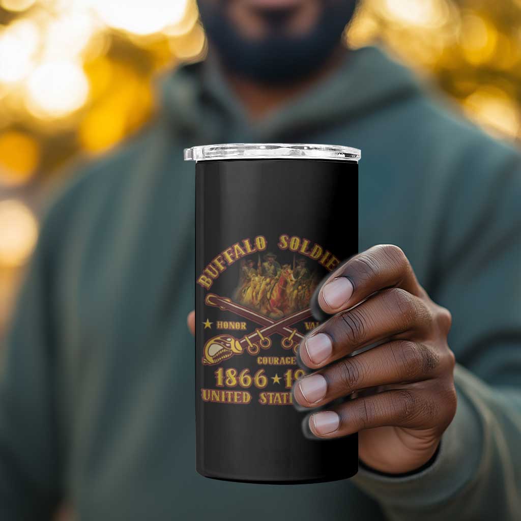 Honor Buffalo Soldiers 4 in 1 Can Cooler Tumbler African American Cavalry Black Version - African Pride