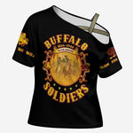 Honor Buffalo Soldiers Cross Shoulder Shirt African American Cavalry Black Version