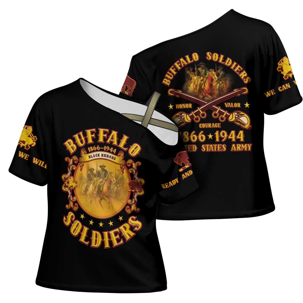 Honor Buffalo Soldiers Cross Shoulder Shirt African American Cavalry Black Version