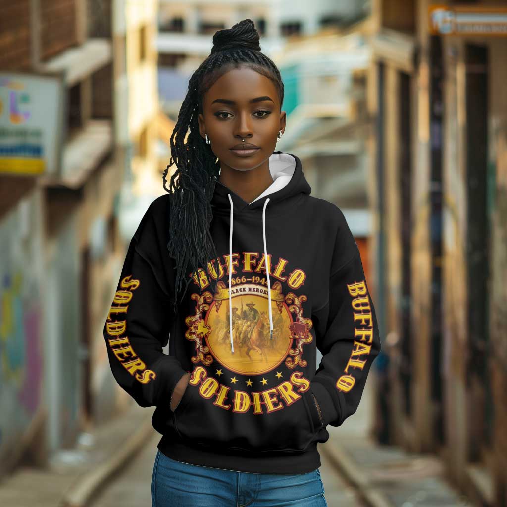 Honor Buffalo Soldiers Hoodie African American Cavalry Black Version - African Pride