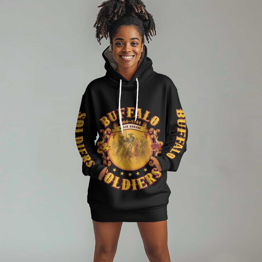 Honor Buffalo Soldiers Hoodie Dress African American Cavalry Black Version - African Pride