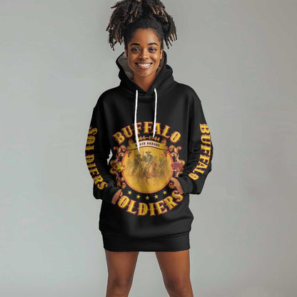 Honor Buffalo Soldiers Hoodie Dress African American Cavalry Black Version - African Pride