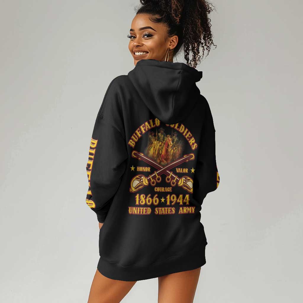 Honor Buffalo Soldiers Hoodie Dress African American Cavalry Black Version - African Pride