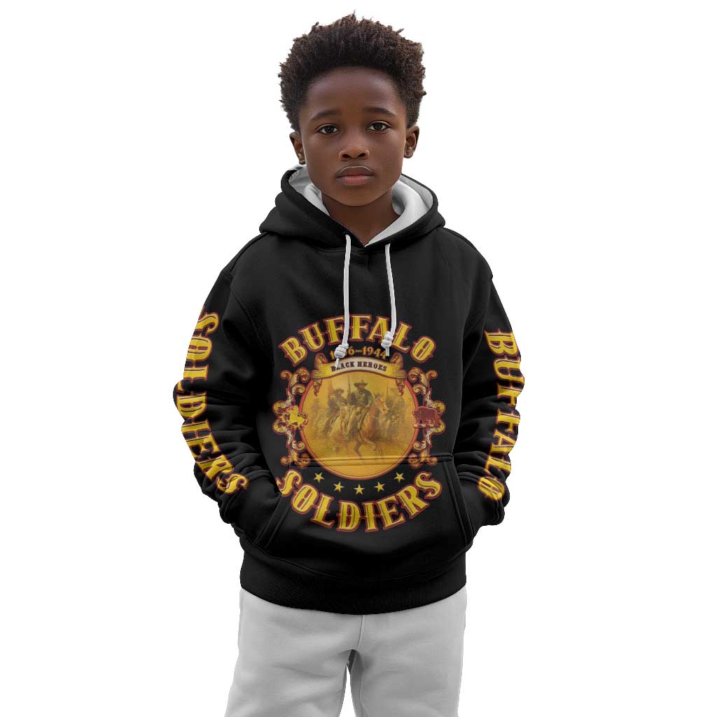 Honor Buffalo Soldiers Kid Hoodie African American Cavalry Black Version - African Pride