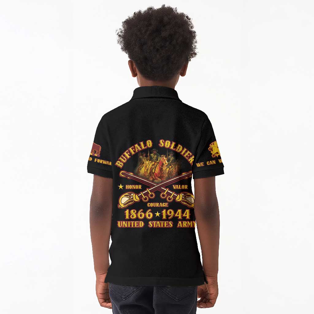 Honor Buffalo Soldiers Kid Polo Shirt African American Cavalry Black Version - African Pride